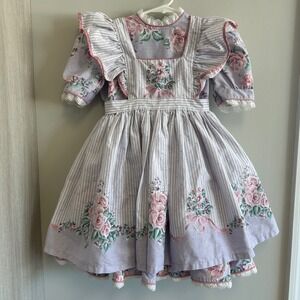 Vintage‎ Daisy Kingdom Purple Floral Pinafore Apron Dress Size 4 cottagecore